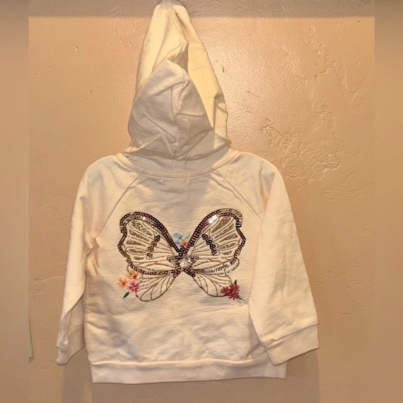 NWTS PEEK KIDS Peach Hoodie + Sequin Unicorn & Butterfly Accents Size 6-12 Month - Picture 2 of 7